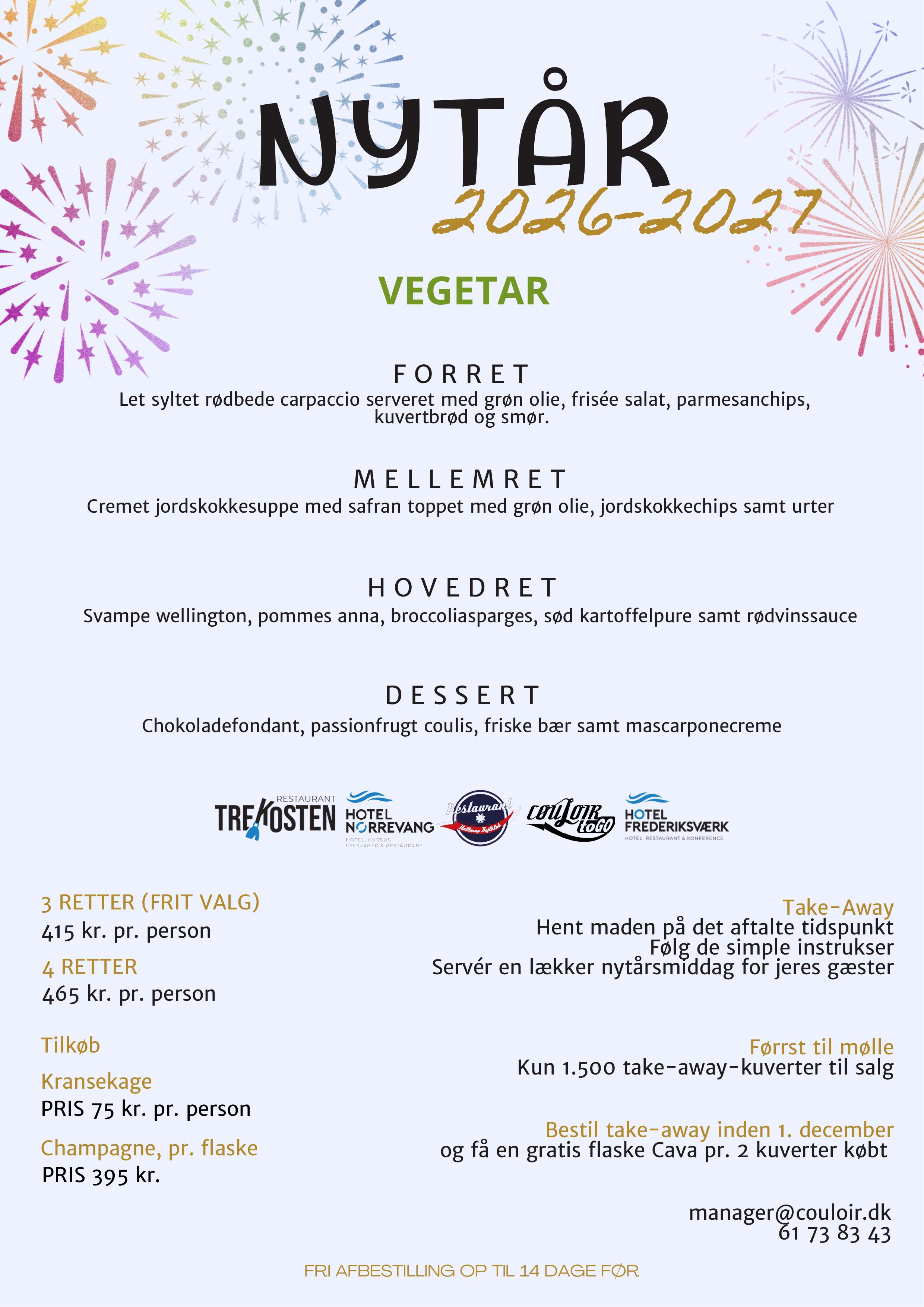 Vegetarisk nytårsmenu 2026-2027 take away flyer fra Couloir To Go