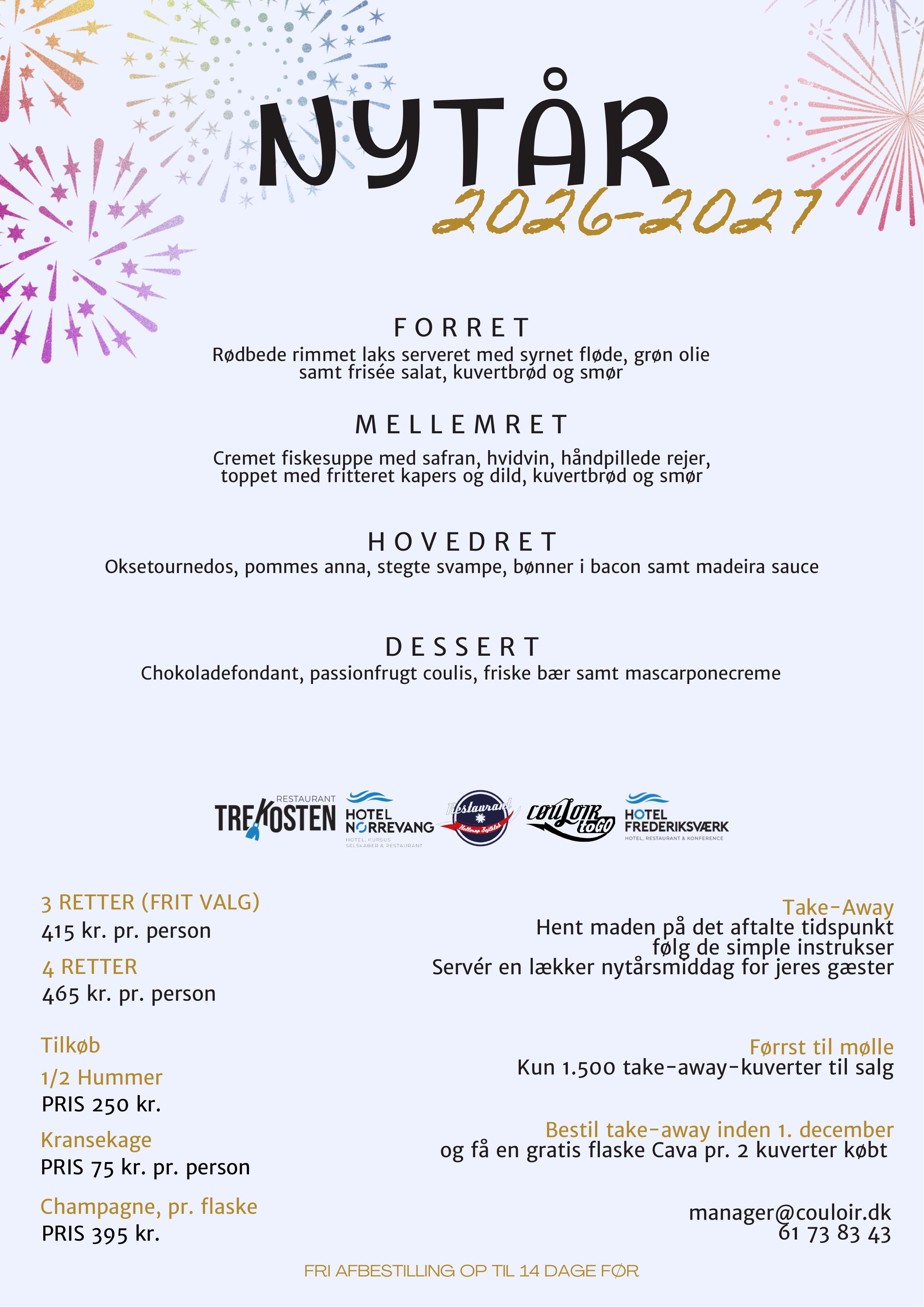 Nytårsmenu 2026-2027 take away flyer fra Couloir To Go
